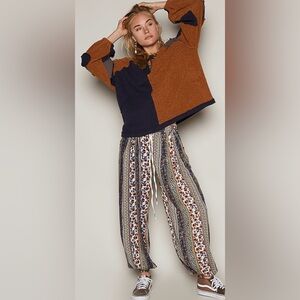 POL long sleeve, relaxed fit top in rib/contrast high low length, size: Multi